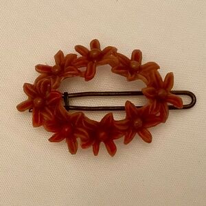 Oval Flower Wreath Pink Celluloid Hair Barrette